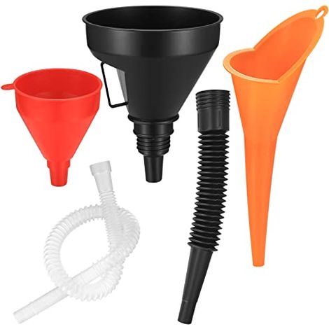 3 Entonnoirs de Carburant Bouche Plastique Flexibles à Angle Droit, Entonnoir Universel Essence avec Bec Détachable et Longue pour Moto Voiture Automobile, Rouge/orange/noir - (1/5)