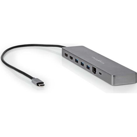Adattatore Multi-Porto USB  USB 3.2 Gen 1  USB-C™ Maschio  Micro SD / RJ45 Femmina / SD / 2x HDMI™ / 2x USB-C™ / 3x USB-A Femmina  0.40 m  Tondo  Placcato oro  TPE  Antracite  Scatola (1/5)