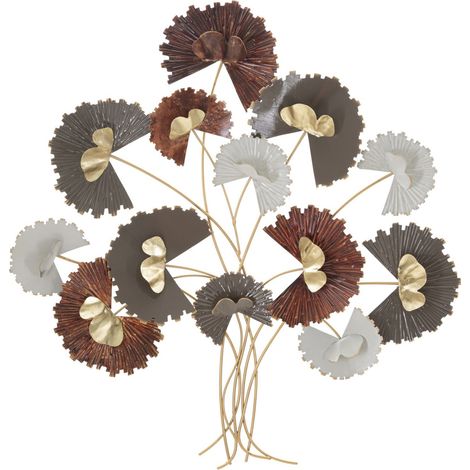 Pannello decorativo da parete Reddy a bouquet di fiori in ferro rosso, grigio, bianco e oro 78x80 cm