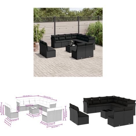 12-tlg. Garten-Sofagarnitur mit Kissen Schwarz Poly Rattan - Gartenmöbel - Rattan Möbel - Outdoor Sofa - Lounge Set - Esstisch - Home & Living (1/3)