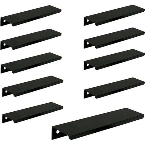 (10 pièces, noir) Poignée de porte longue invisible pour armoire, 150 mm de long, poignée de bord noire sans perforation