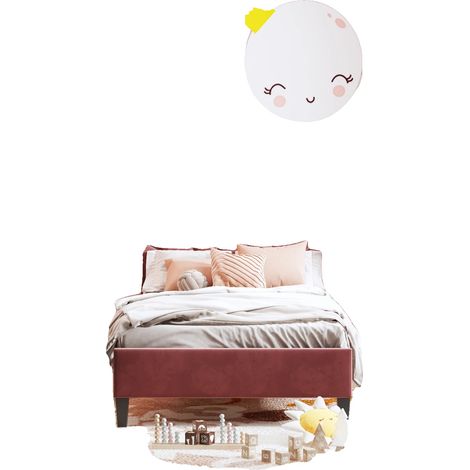Cama infantil, diseño elegante, construcción robusta, 90x200cm, rojo vino. (1/2)