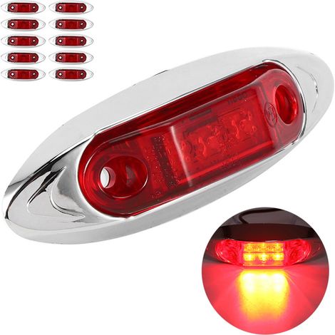 10 Stück 3-LED-Seitenmarkierungsleuchten, wasserdicht und staubdicht, Piranha-Lampe für LKW-Anhänger, rot (1/5)