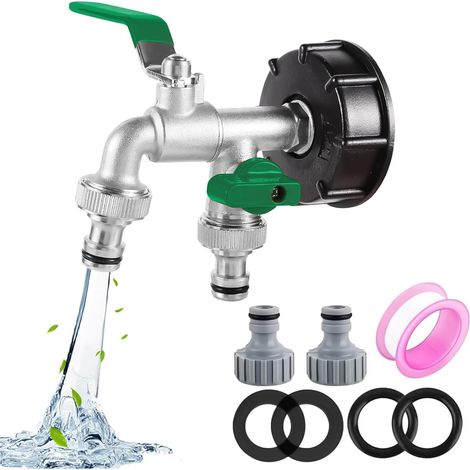 1 Robinet IBC S60X6 Alliage Aluminium Double Sortie 1/2 Et 3/4 Pour Cuve 1000L Jardin (1/5)