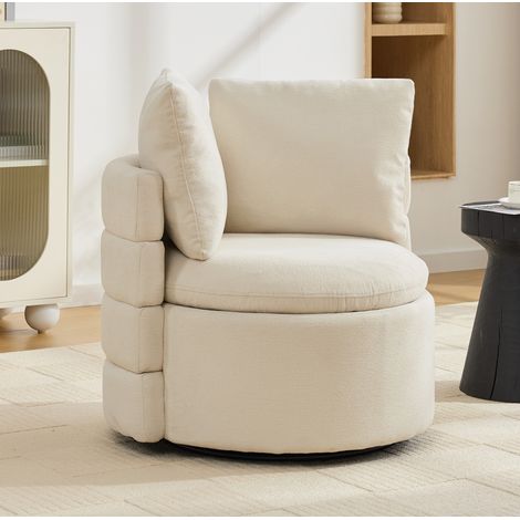 Fauteuil pivotant en chenille ivoire avec rangement caché, 72 x 66,5 x 76 cm (1/5)
