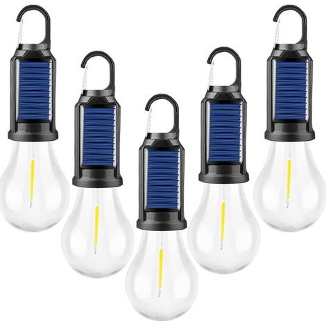 Luces LED solares para tiendas de campaña (5 unidades)，Recargables por USB，Lámpara portátil para camping con 3 modos de iluminación (1/5)