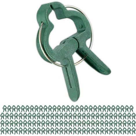 Relaxdays Pinces pour plantes, lot de 120, petits clips, 3 x 4 cm, attaches pour pieds de tomates, jardin, vert (1/5)