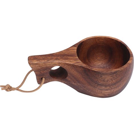 Tasse à thé en bois sculptée à la main, style portable, tasse à café en bois naturel pour la maison, le restaurant et le camping (3 pièces) (1/5)
