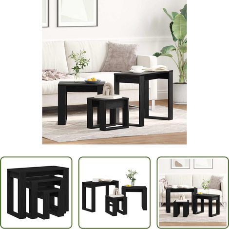 Tables de salon - Tables gigognes 3 pcs Chêne noir Bois d'ingénierie (1/5)