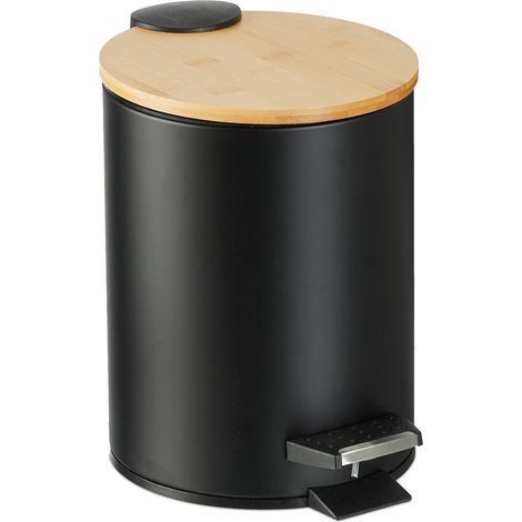 Contenedor de residuos para bano de 3 litros con tapa de bambu (1/5)
