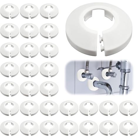 Lot de 30 rosettes blanches pour tuyaux de radiateur, rosettes à clic, 21,5 mm intérieur, 49 mm extérieur, flexibles et s (1/5)