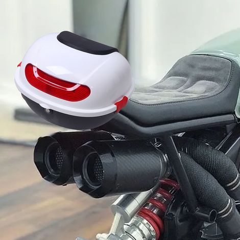 Coffre arrière de moto grande capacité, étanche et résistant aux chocs, compatible avec scooter, blanc (1/5)