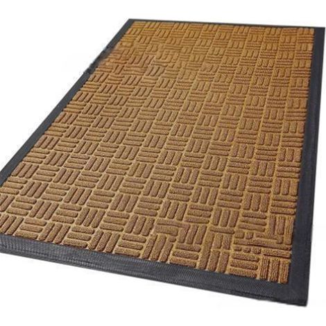 Paillasson rayé domestique en fibre de polypropylène, tapis-brun (1/5)