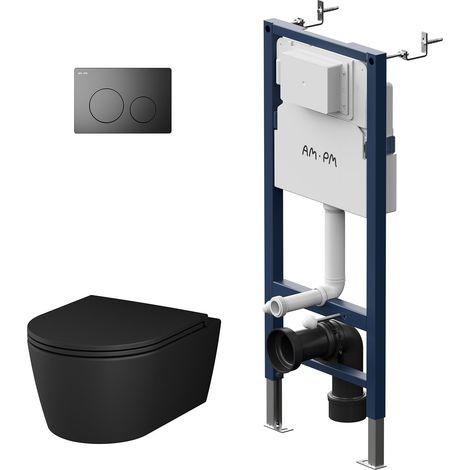 AM.PM Wand-WC spülrandlos Set Schwarz mit Vorwandelement Komplettset Unterputz Spülkasten Tiefspül Unterputzspülkasten Schüssel Drückerplatte (1/5)