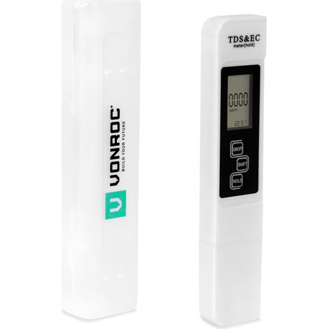 VONROC Digital TDS-Meter – Mesure TDS, conductivité EC & température – Avec boîte de rangement (1/3)