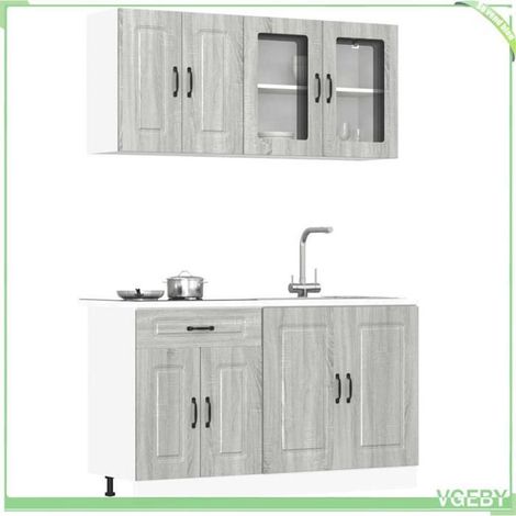 Ensemble d'armoires de cuisine 4 pièces - Kalmar - Sonoma gris - Bois d'ingénierie - Pieds réglables (1/5)