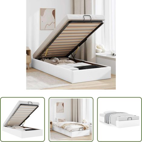 vidaXL Mécanisme de levage - Cadre de lit ottoman sans matelas blanc 90x200 cm similicuir (1/5)