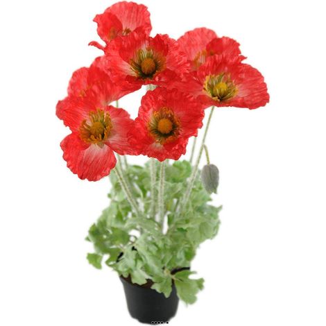 Pavot artificiel en pot H 45 cm D 30 cm qualité top Rouge - couleur: Rouge