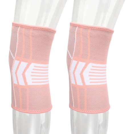 Lot de 2 genouillères de sport, genouillères en nylon tricoté respirant, conception à cordon élastique à quatre directions, adaptées à la course et à la randonnée, roses, taille M. (1/5)
