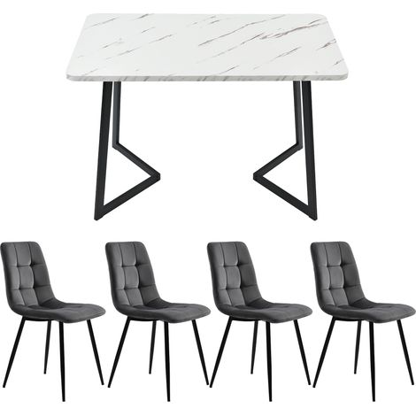 Essgruppe mit 4 Stühlen 117 cm rechteckig MDF Marmoroptik Samt Dunkelgrau (1/5)