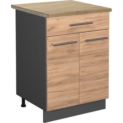 Mobiletto base per cucina Fame-Line, Quercia dorata, 60 cm con cassetto, PL Rovere, Vicco