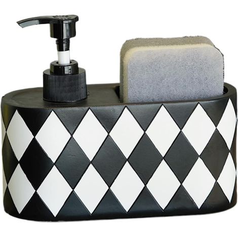 Distributeur de Savon pour Salle de Bain - Bouteille à Pompe Remplissable avec Porte-Éponge Distributeur de Savon Liquide Noir et Blanc,pour Liquide Lotion Salle De Bain Douche Plan (1/5)
