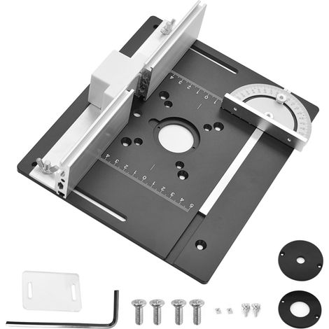 Set mit 3 Frästisch Einlegeplatten, Aluminiumlegierung, Frästisch Einlegeplatte für Oberfräsen, Router Table Insert Plate, Silver Fräsplatte Gravur-Hilfswerkzeug mit Gehrungslehre (1/5)