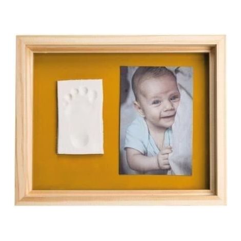 Baby Art Pure Frame - Kit Cadre avec Pâte a Modeler et Cadre Bois Pin Naturel, Rouleau, Panneau Arriere Réversible (Vert/Orang (1/5)