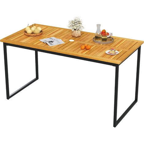 Tavolo pranzo legno acacia 6 persone piano doghe Tavolo giardino rettangolare cortile Naturale (1/3)