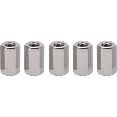 Lot de 5 écrous de raccordement hexagonaux M10 x 1,5 17 L30 mm en acier inoxydable antirouille pour tige filetée (1/5)