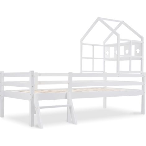 Lit cabane, lit enfant avec échelle et tiroirs, sommier à lattes inclus, lit superposé en bois massif avec protection antichute, 90x200cm, blanc (sans matelas) (1/5)