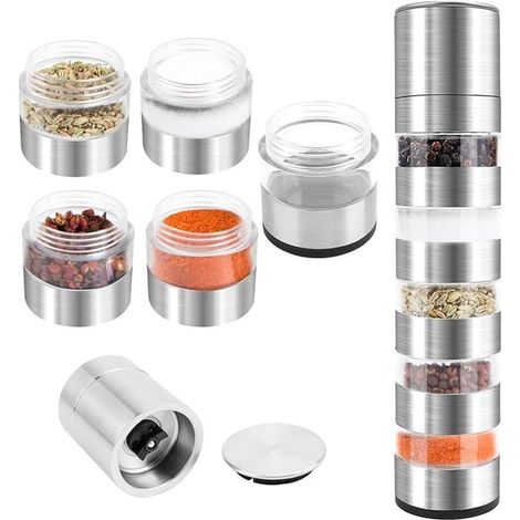 Salero 5 en 1 con molinillo - ideal para la cocina y para acampar - 5 piezas (1/5)
