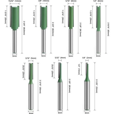 7 Pcs Fraise Droite à Queue 6 mm, Defonceuse Pour Bois, Carbure de Tungstène, Outil de Travail, Routeur à Simple Double Flûte, 3mm 4mm 5mm 6mm 8mm 10mm 12mm (1/5)