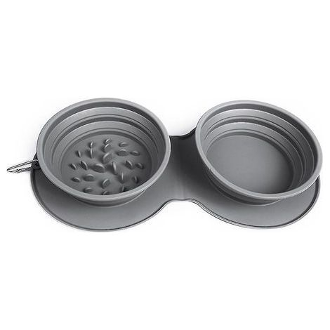Faltbare und tragbare Reisenäpfe für Hunde und Katzen, Doppelnapf für Wasser und Futter, ideal für Spaziergänge. (1/4)