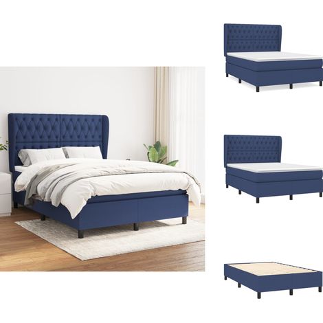 Sommier à lattes de lit avec matelas Bleu 140x190 cm Tissu - Lit Plateforme - Lit Double - Matelas Ressorts Ensachés - Literie - Chambre À Coucher (1/5)