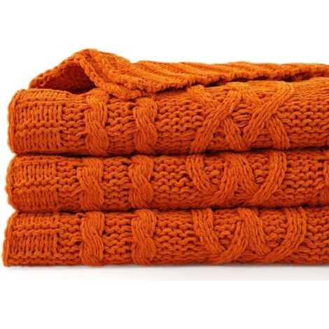 Sollbry Couverture orange 130 x 170 cm Couverture chaude d'automne pour canapé, couverture d'Halloween, couverture en tricot chenille tissé, super douce, confortable, couverture décorative d'automne (1/5)