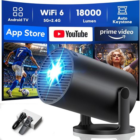 O2 Projector  Built-in Apps, WiFi 6 BT5.4 Support 4K Auto Keystone 180° Rotation, Video Projector Compatible with Phone/TV Stick/HDMI/USB (1/5)
