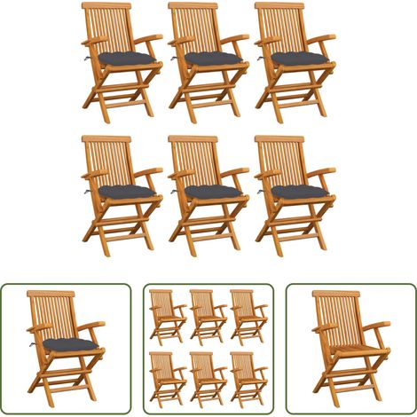 Chaises en bois - Chaises de jardin avec coussins anthracite lot de 6 Bois teck (1/5)