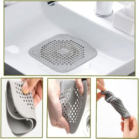 Lot de 4 filtres d'évier en silicone, attrape-cheveux pour douche, H0419, 2 blancs et 2 gris Étiquette (1/4)