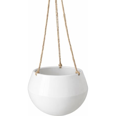 Maceta colgante blanca, hemisférica, soporte para plantas de balcón.