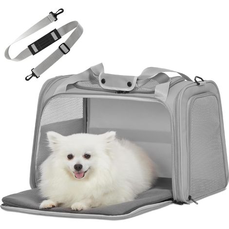 1 - Sac Transport Chat - Sac Transport Chien - Pliable et Aéré avec Matelas Extensible - Voyage Véterniaire Avion - Gris - 44x26x26cm (1/5)