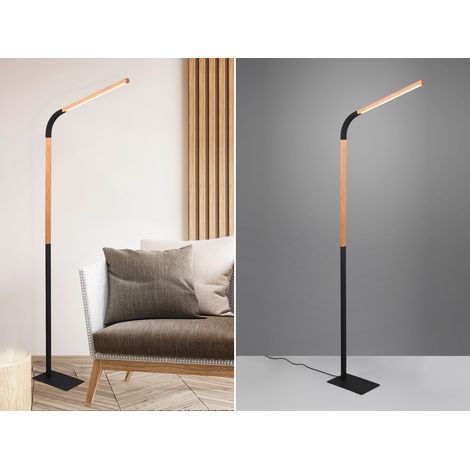 LED Stehleuchte NORRIS Schwarz mit Holzelementen, Höhe 140cm