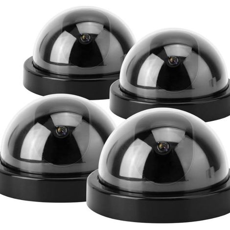 Pack de 4 fausses caméras de surveillance, grande caméra virtuelle camouflée avec lumière, caméra de simulation hémisphère noire (1/5)