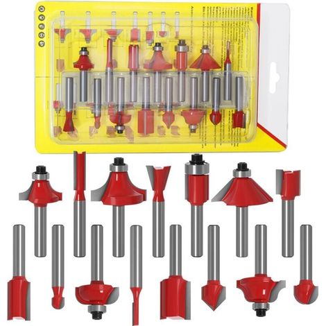 15-teiliges Fräser-Set, 1/4-Zoll-Hartmetall-Fräser, 1/4-Zoll-Schaft-Fräser, Fräser für die Holzbearbeitung (1/4)
