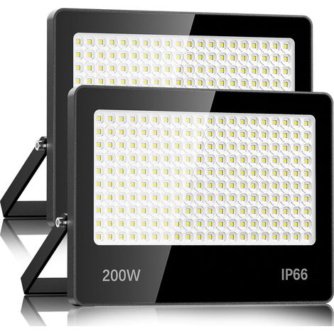 Projecteur LED Extérieur 200W 2 PACK - 20000LM 6500K Blanc Froid Spot LED Extérieur avec 200 LEDs Lampe, IP66 Étanche Eclairage Exterieur pour Stade, Terrasse, Rue, Garage (1/5)