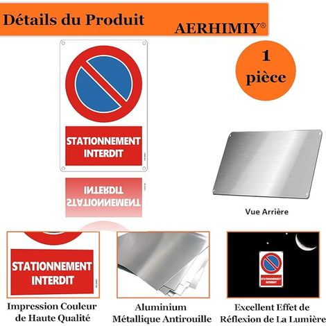 Panneau Stationnement Interdit Aluminium Réfléchissant 20×30 cm Pancarte Interdiction de Stationner Metal Résistant Imperméable Trous Percés (1/2)