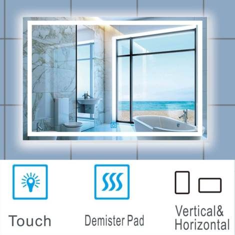 Large Size Bathroom Mirror with Illuminated LED Lights Touch Contorl  Demister-1100x800mm