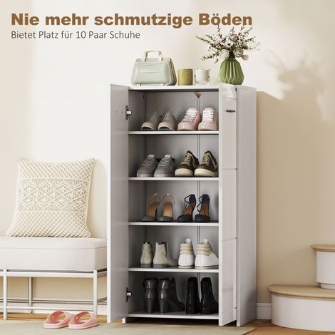 Meuble à chaussures blanc laqué, étagères ajustables, parfait pour entrée ou couloir. Capacité 10 paires.