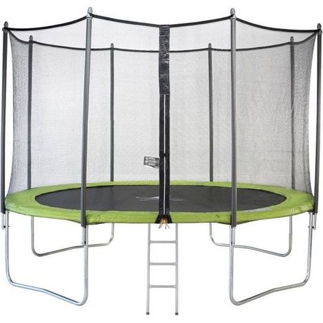 KANGUI Trampoline TWIN Ø 360cm - Vert - avec filet, échelle, couverture de protection
