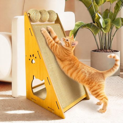 Griffoir pour Chat – Grattoir Chat Polyvalent en Bois de hêtre Massif avec sisal, griffoir Chat canapé en Carton, idéal comme mobilier Mural et Couchage et mobilier pour Chats (1/5)